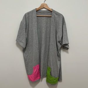 Handmade oversized cardigan, pink and Green polka dots hand sewn, pockets